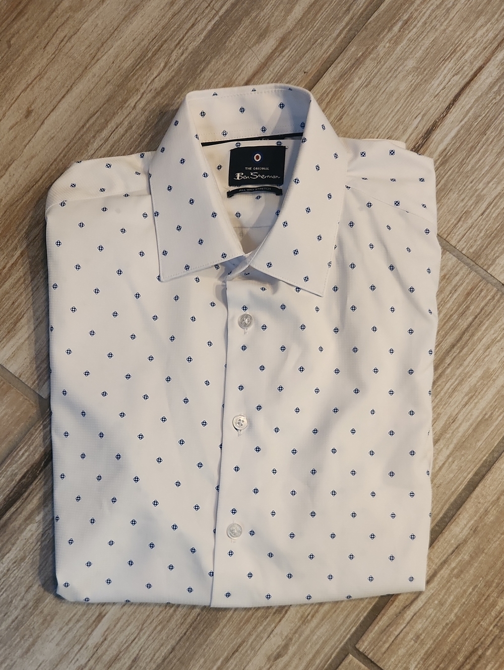 Ben Sherman White Dress Shirt with Navy Micro Motif